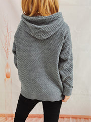 Drawstring Long Sleeve  Hooded Sweater - Fashionmj