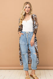 And The Why Leopard Kimono Open Front Longline Cardigan - Fashionmj