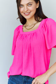 Ninexis Keep Me Close Square Neck Short Sleeve Blouse in Fuchsia - Fashionmj