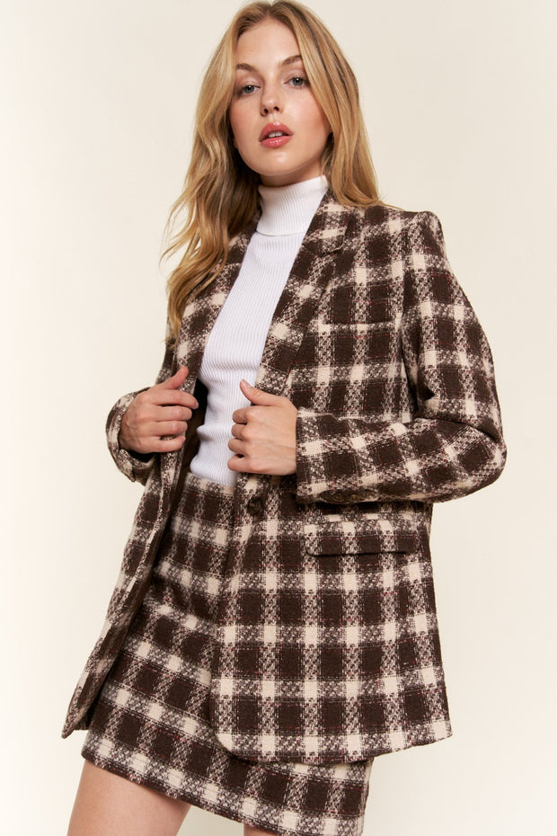 And The Why Full Size Plaid Brushed One Button Blazer - Fashionmj