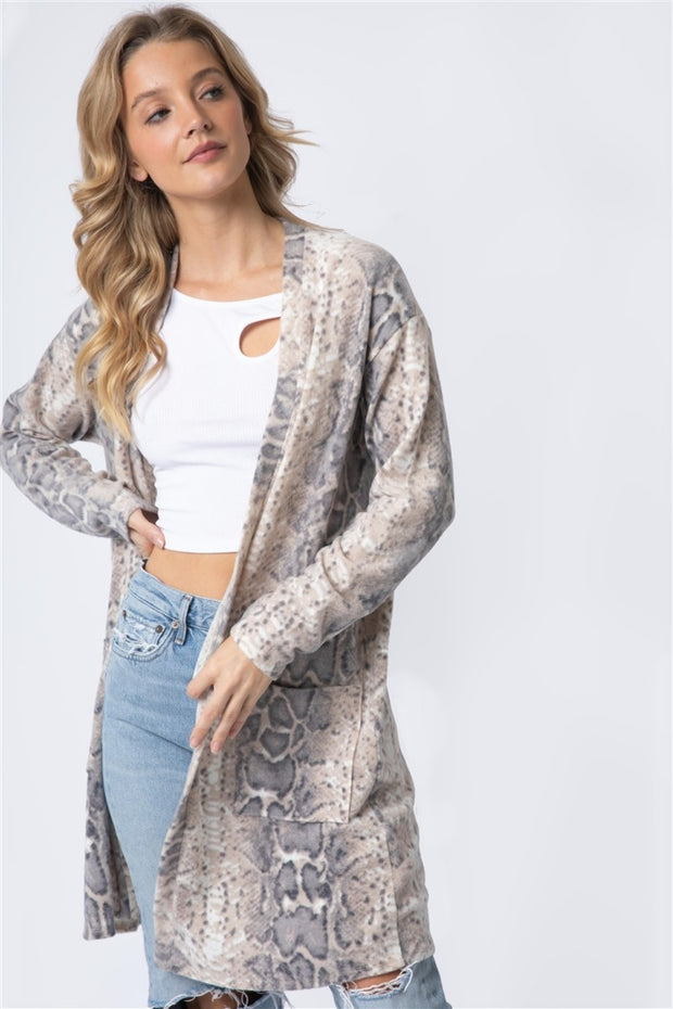 Cherish Apparel Animal Print Flannel Open Front Longline Cardigan - Fashionmj