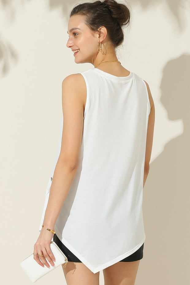 Ninexis Round Neck Button Side Tank - Fashionmj