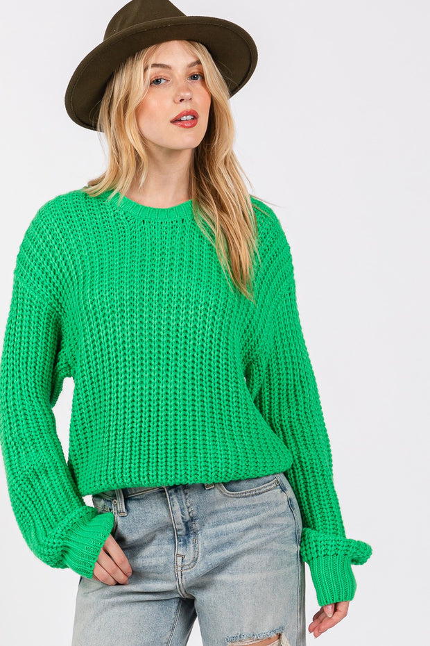 SAGE + FIG Round Neck Drop Shoulder Sweater - Fashionmj