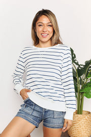 Double Take Striped Long Sleeve Round Neck Top - Fashionmj