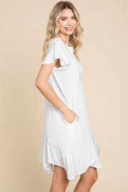 Culture Code Full Size Short Sleeve Ruffled Asymmetric Hem Dress - Fashionmj