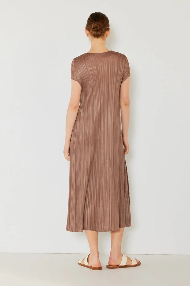 Marina West Swim Pleated Cap Sleeve A-Line Dress Trendsi