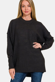 Zenana High-Low Hem Drop Shoulder Sweater - Fashionmj