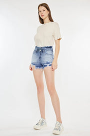 Kancan High Rise Frayed Hem Denim Shorts - Fashionmj