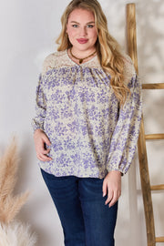 Hailey & Co Full Size Lace Detail Printed Blouse - Fashionmj