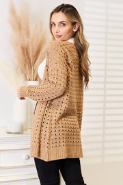 Woven Right Openwork Horizontal Ribbing Open Front Cardigan - Fashionmj