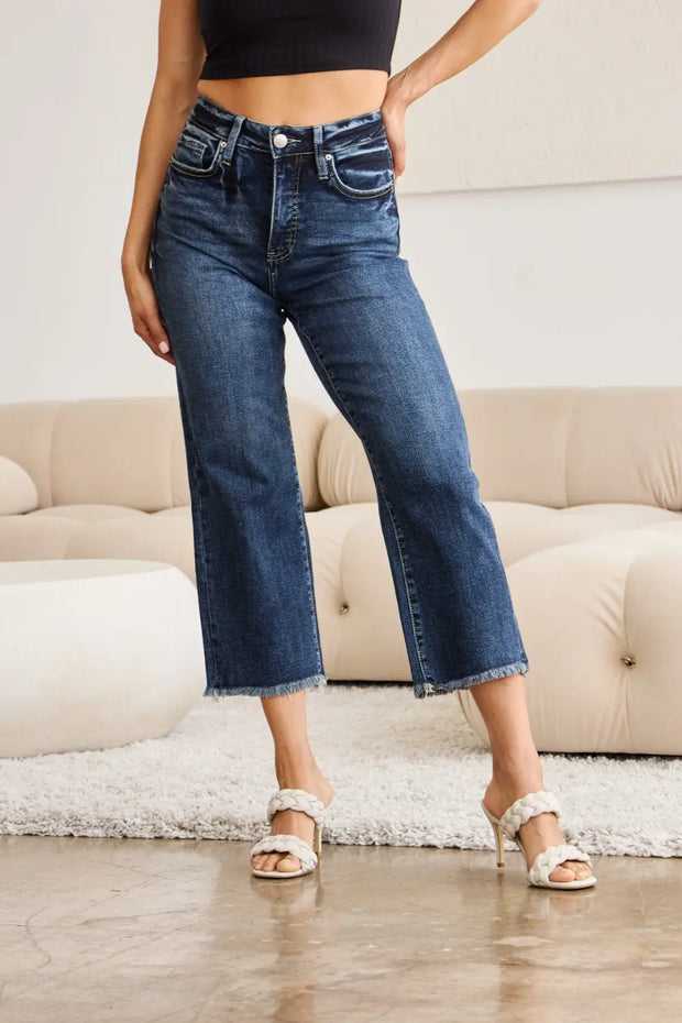 RFM Full Size Tummy Control High Waist Raw Hem Jeans - Fashionmj