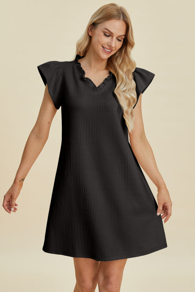 Double Take Full Size Ruffled V-Neck Cap Sleeve Dress - Fashionmj