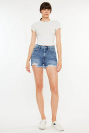 Kancan Distressed Raw Hem High Waist Denim Shorts - Fashionmj