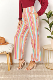 Double Take Striped Smocked Waist Pants with Pockets - Fashionmj