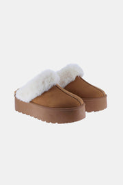 Weeboo Thick Bottom Fur Trim Snow Slippers - Fashionmj