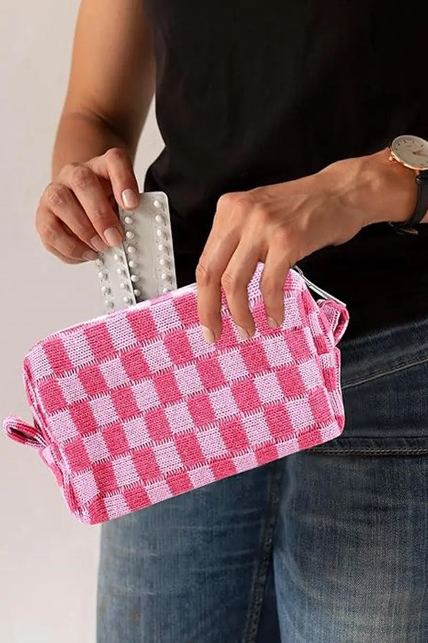 Zenana Checkered Pattern Knitted Cosmetic Pouch Trendsi