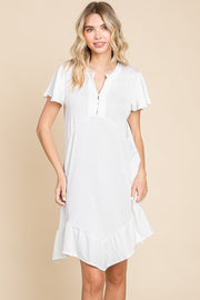 Culture Code Full Size Short Sleeve Ruffled Asymmetric Hem Dress - Fashionmj