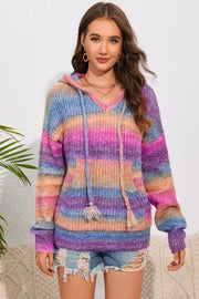 Multicolor Dropped Shoulder Hooded Sweater - Fashionmj