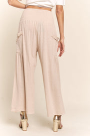 J.NNA Smocked Waist Boho Wide Leg Pants with Pockets - Fashionmj