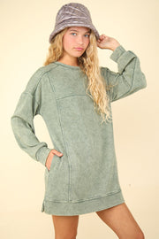 VERY J Mineral Washed Oversized Sweatshirt Mini Dress - Fashionmj