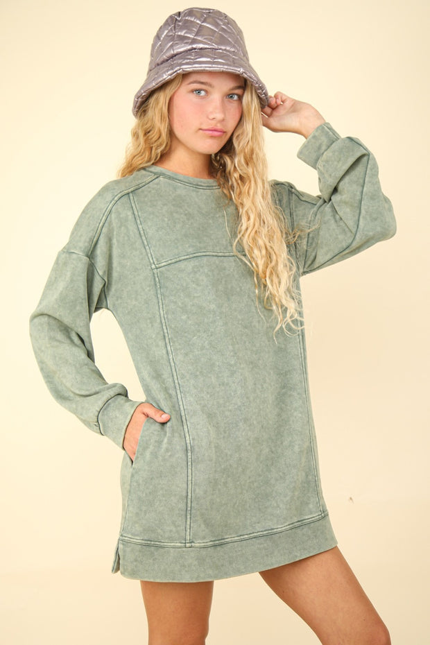 VERY J Mineral Washed Oversized Sweatshirt Mini Dress - Fashionmj