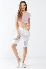 LITZ LA Distressed Bermuda Denim Shorts - Fashionmj