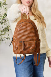 SHOMICO PU Leather Woven Backpack - Fashionmj