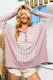 BiBi Striped Thumbhole Long Sleeve Top - Fashionmj