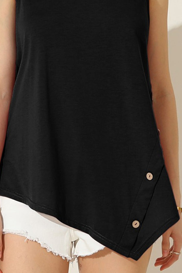 Ninexis Round Neck Button Side Tank - Fashionmj