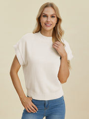 Double Take Full Size Mock Neck Short Sleeve Sweater - Fashionmj