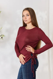 Culture Code Full Size Drawstring Round Neck Long Sleeve Top - Fashionmj