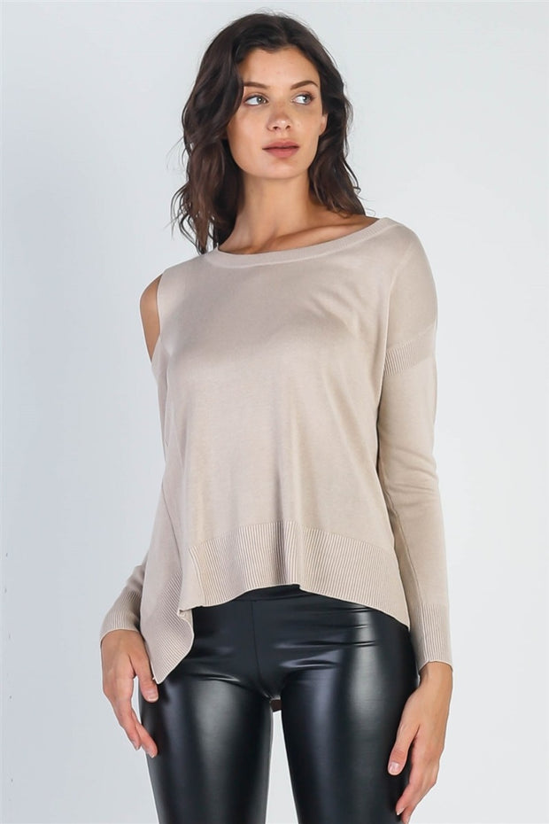 UNIQ Cold Shoulder Long Sleeve Knit Top - Fashionmj