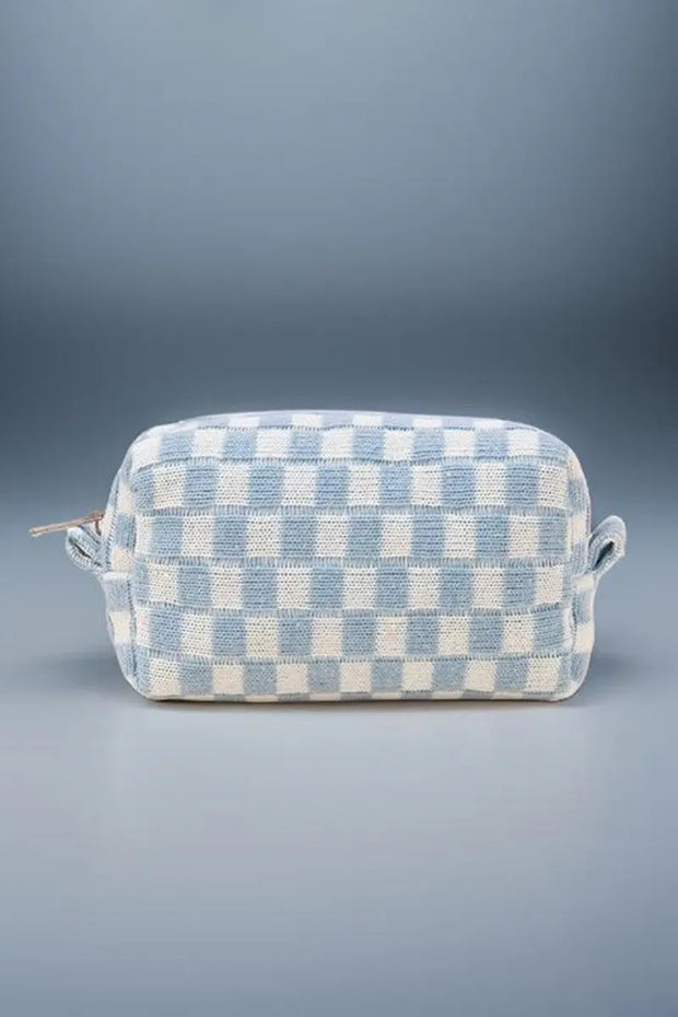 Zenana Checkered Pattern Knitted Cosmetic Pouch Trendsi