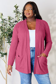 Basic Bae Full Size Ribbed Open Front Cardigan with Pockets - Fashionmj