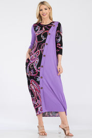 Celeste Full Size Paisley Contrast Midi Dress with Pockets - Fashionmj