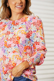 Double Take Floral Print Long Puff Sleeve Blouse - Fashionmj