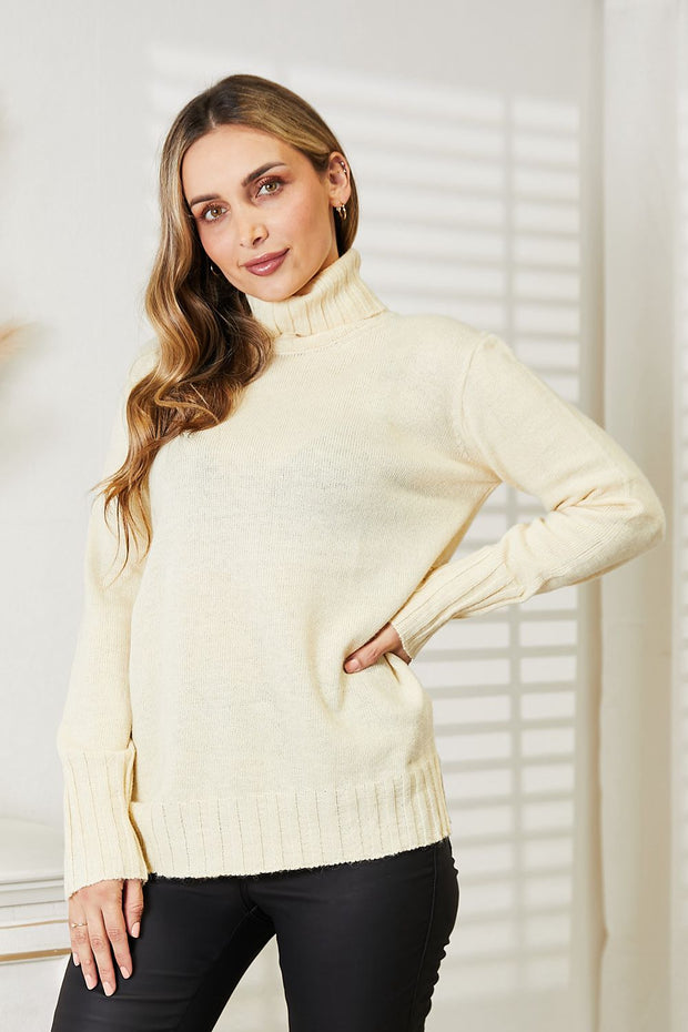 Heimish Full Size Long Sleeve Turtleneck Sweater with Side Slit - Fashionmj