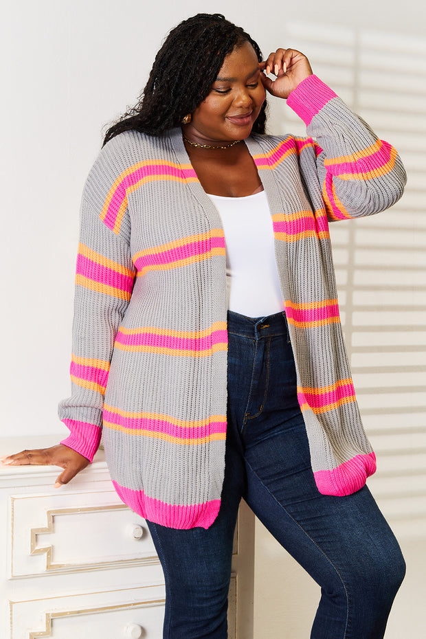 Woven Right Ribbed Long Sleeve Cardigan - Fashionmj