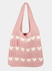 Fame Contrast Heart Crochet Tote Bag Trendsi