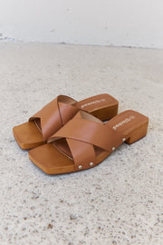 Weeboo Step Into Summer Criss Cross Wooden Clog Mule in Brown - Fashionmj