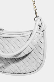 Fame PU Leather Basket Weave Half Moon Bag - Fashionmj