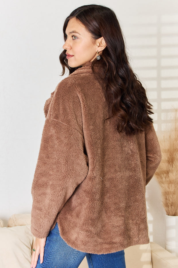 Culture Code Double Breasted Fuzzy Coat - Fashionmj