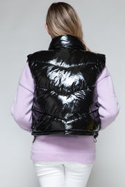 Snobbish Zip Up Turtleneck Shiny Quilted Vest - Fashionmj