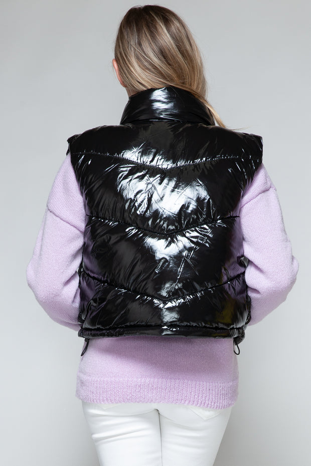 Snobbish Zip Up Turtleneck Shiny Quilted Vest - Fashionmj