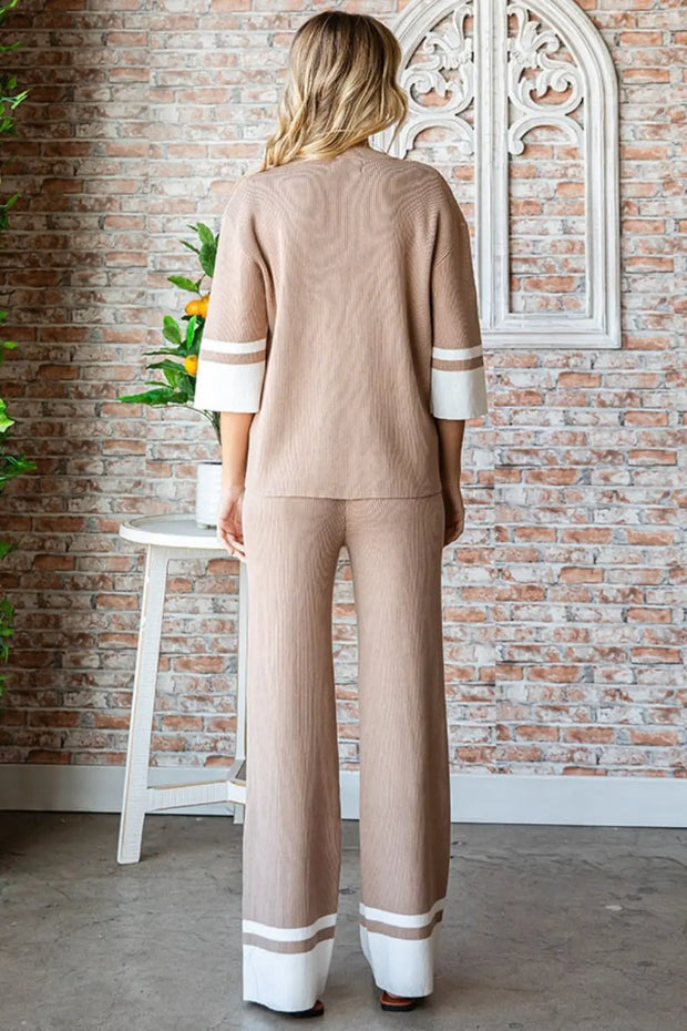 First Love Contrast Ribbed Knit Pants - Fashionmj