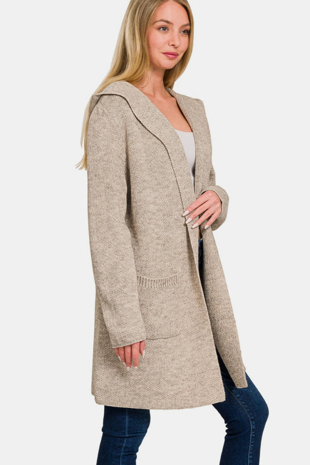 Zenana Hooded Open Front Sweater Cardigan - Fashionmj