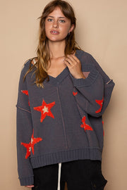 POL Long Sleeve Star Patch Sweater - Fashionmj