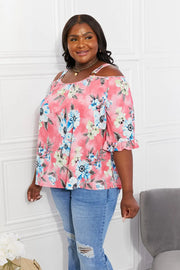 Sew In Love Full Size Fresh Take  Floral Cold-Shoulder Top - Fashionmj