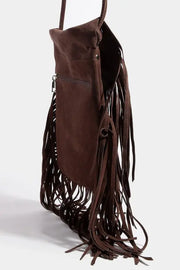 Fame Faux Suede Fringe Rectangle Crossbody Bag Trendsi