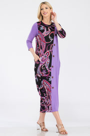 Celeste Full Size Paisley Contrast Midi Dress with Pockets - Fashionmj